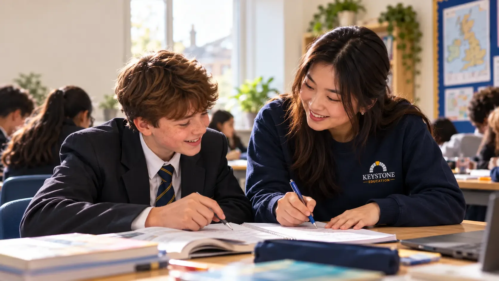 Tutor reviewing written work with a student