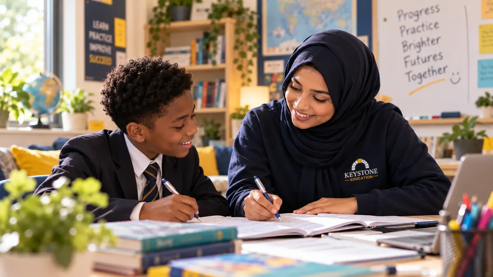 Tutor supporting a student with one-to-one written practice